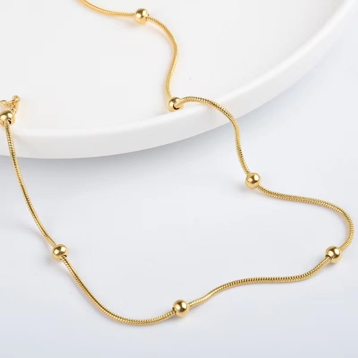 1.2 Round Snake Clip Bead Necklace for Women, Light Luxury Niche Design, Simple Versatile Titanium Steel Collarbone C...