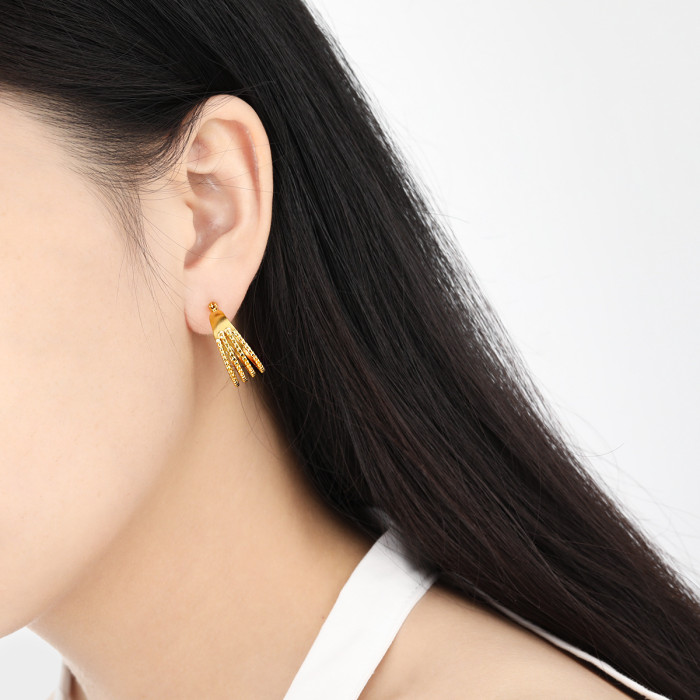 New European and American Cross-Border Niche Simple Multi-Layer Line Earrings for Women Fashionable Personality High-End Gold-Plated Titanium Steel Ear Jewelry