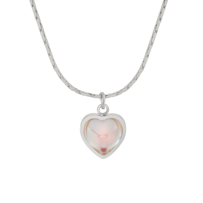Korean Style New Niche Ins Light Luxury Moonstone Heart Necklace for Women Fashionable Personality Temperament Titanium Steel Collarbone Chain