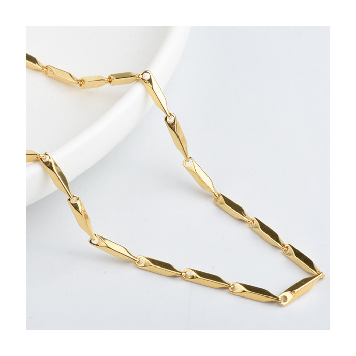 Trendy 18k Titanium Steel Non-Fading Ins Style Cold Wind Ling Shape Collarbone Chain Hip Hop Simple Light Luxury Bamboo Link Necklace for Women and Men