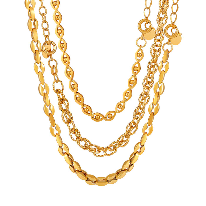 European and American INS Style Retro Coffee Bean Necklace Eye Chain Fashion Stainless Steel Gold Plated Double Buckle Titanium Steel Choker