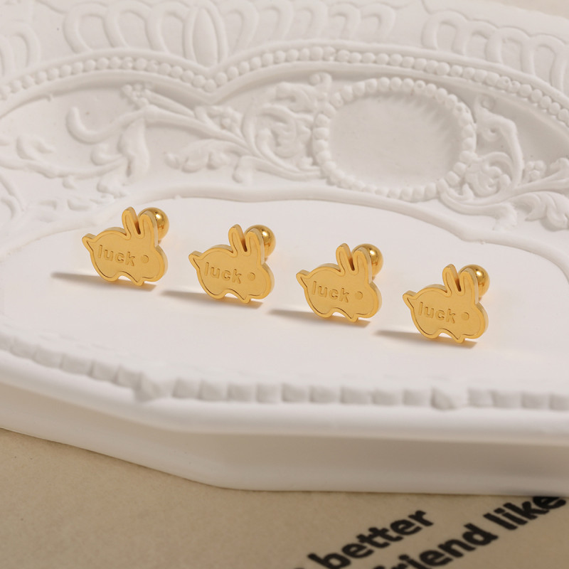 Korean Style Ins Niche Sweet Cute Matte LUCK Bunny Ear Bone Stud Women Fashion Personality Titanium Steel Earrings