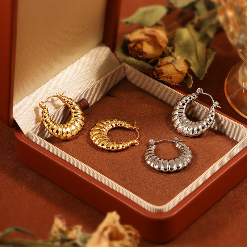 Korean Style IMS Niche New Simple Crescent Rotating Pattern Earrings Fashionable Personality Temperament Gold-Plated Titanium Steel Ear Jewelry