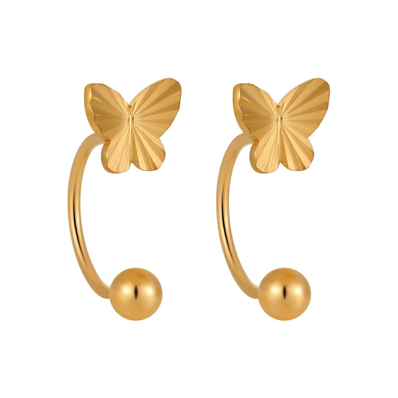 Butterfly Screw Earrings Sleep Without Removing Ear Bone Studs Curved Hook Fashion Design Titanium Steel Handmade Carved Laser Surface Earrings
