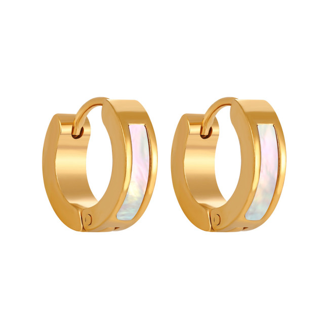 Korean Style Ins Fashion Simple Niche White Mother-of-Pearl Earrings for Women, Versatile and Luxurious Gold-Plated High-End Earrings