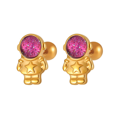 Korean Style Simple Ins Cute Cartoon Astronaut Ear Bone Stud Fashionable Personality Gold-Plated Titanium Steel Earrings