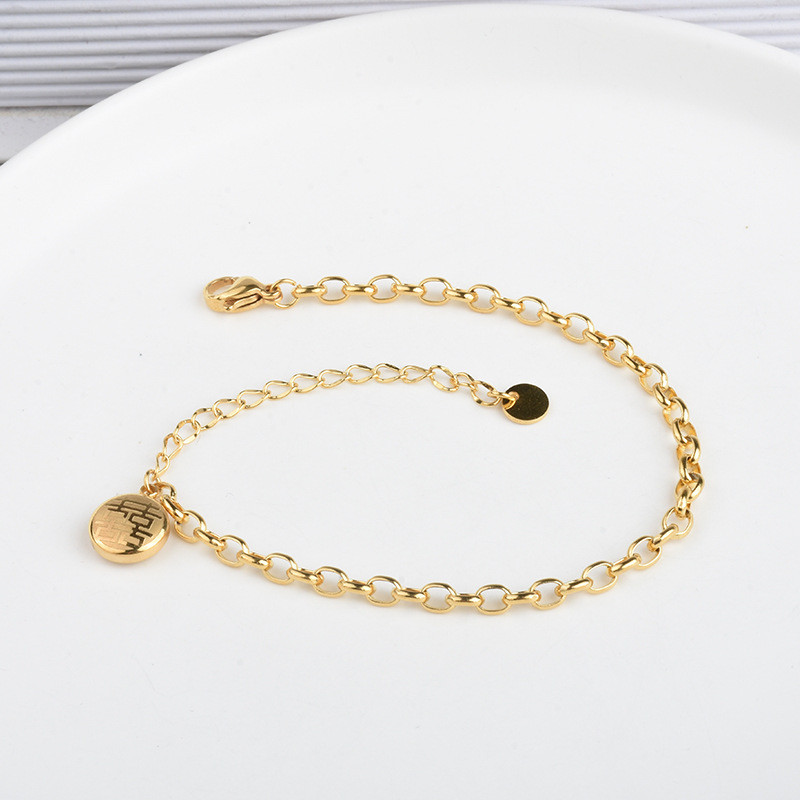 Stainless Steel Oval Pearl Bracelet Double-Sided Fortune Bracelet for Women Fashionable Personality Titanium Steel Gold-Plated 18K Color Jewelry