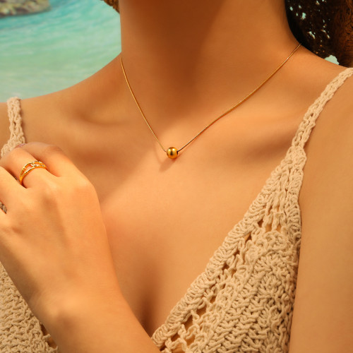 Korean Version Ins Style Fashion Simple Fortune Bead Necklace for Women High-end Versatile Gold Round Bead Titanium Steel Collarbone Chain