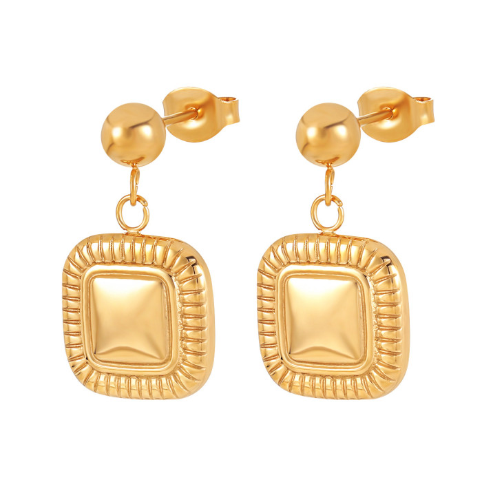 High-End Niche Ins Retro Geometric Square Titanium Steel Necklace and Earrings Women's Jewelry Set
