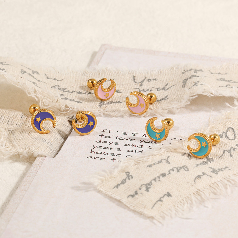 Korean INS Style New Niche Temperament Star and Moon Resin Ear Bone Studs for Women Fashionable Personality High-end Titanium Steel Earrings