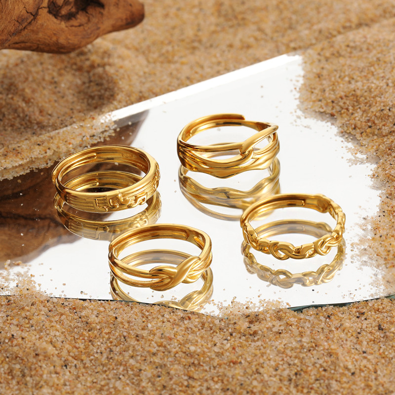 New Ins Style Irregular Shaped Musical Note Ring Adjustable Open Mouth Women's Ring Titanium Steel PVD Gold Plated Jewelry