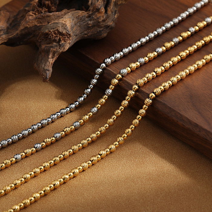 Cross-Border Fashion Stainless Steel Irregular Handmade Carved Bead Necklace for Women Personalized Beaded Titanium Steel Collarbone Chain