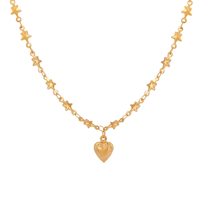 Five-Pointed Star Heart Bracelet Five-Pointed Star Heart Necklace Fashion Korean Version Simple Personality Titanium Steel Jewelry