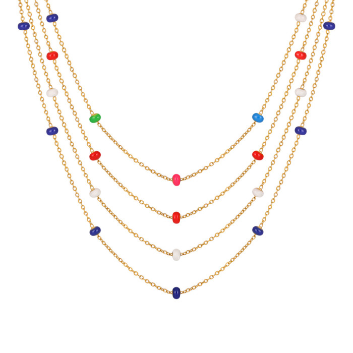 Bohemian Retro New Niche Style Epoxy Colorful Beaded Necklace for Women Fashionable Personality Titanium Steel Collarbone Chain