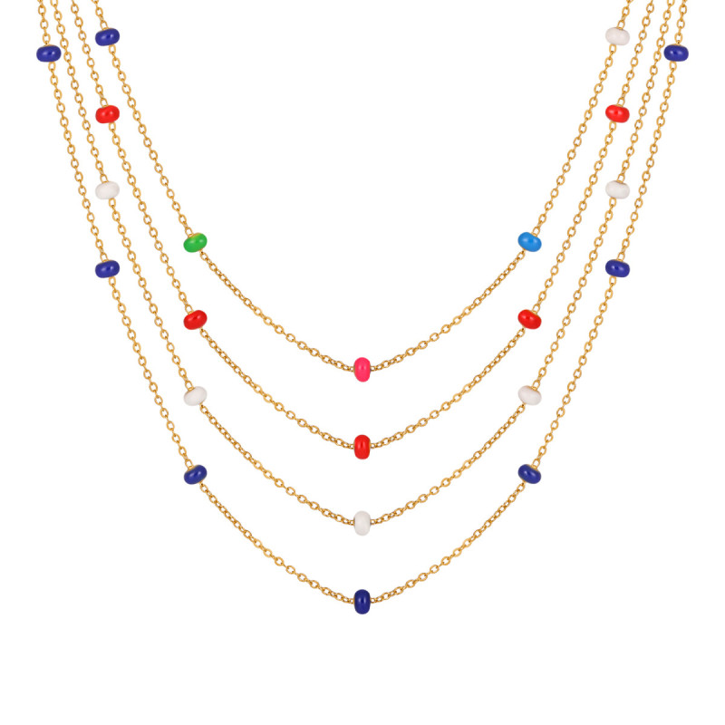 Bohemian Retro New Niche Style Epoxy Colorful Beaded Necklace for Women Fashionable Personality Titanium Steel Collarbone Chain