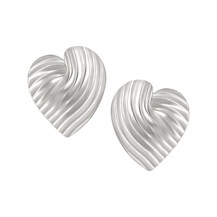 INS Niche Texture Irregular Heart Stripe Earrings Fashion Personality High-End Titanium Steel Ear Jewelry