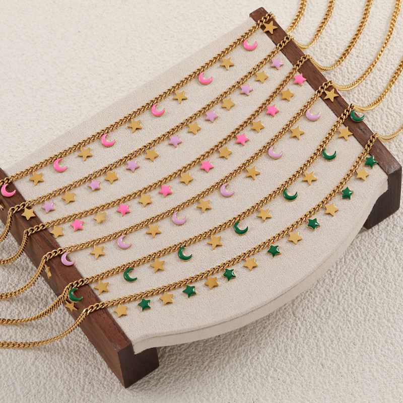 French Romantic Marka Style Retro Star and Moon Combination Jewelry Light Luxury Necklace Bracelet Jewelry Set for Women