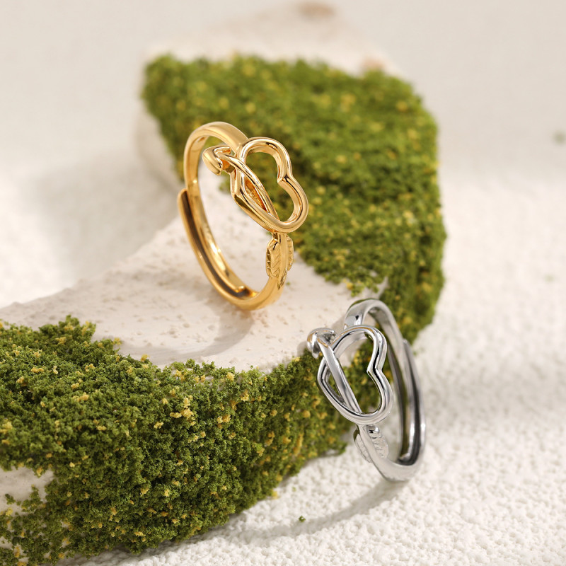 Korean Fashion Trend Simple Personality Heart Shape Ring Ins Niche Open Design Titanium Steel Gold Plated Ring