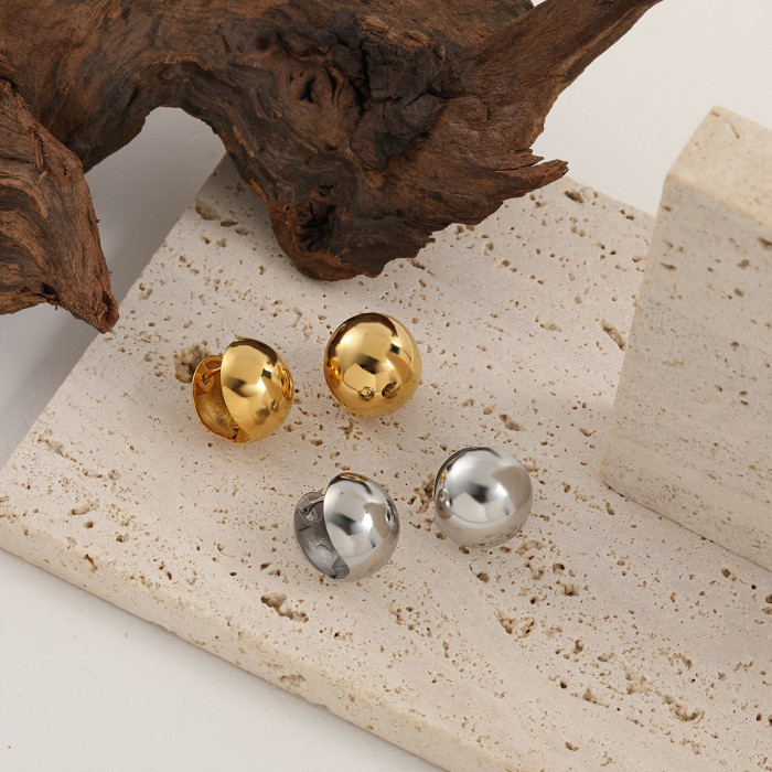 Korean Style INS New Niche High-End Design Simple Round Ball Ear Cuff Fashionable Personality Versatile Titanium Steel Earrings