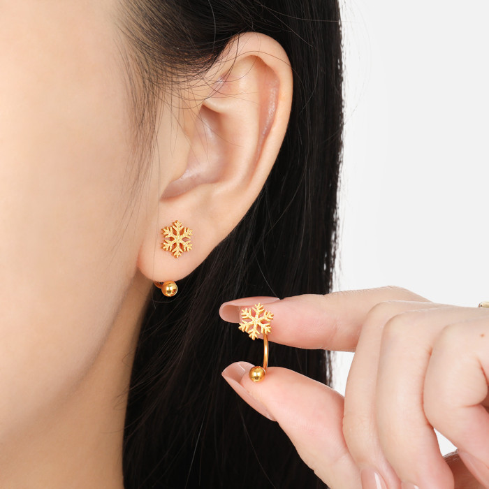 Korean Style New Simple Elegant Niche Snowflake U-Shaped Ear Bone Stud for Women Ins Versatile Fashion Personality Titanium Steel Earrings