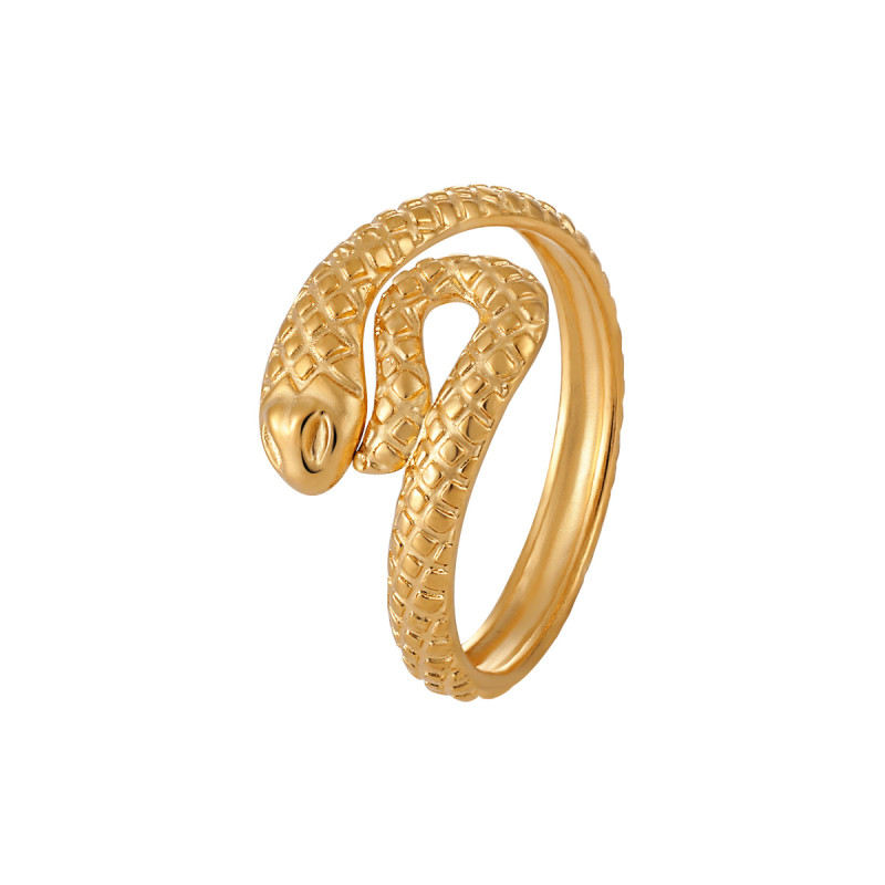 European and American Cross-Border Titanium Steel 18K Gold Plated Snake-Shaped Ring Fashion Niche Personality Versatile Adjustable Open Ring