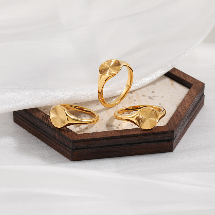 European and American New Style Round Laser Texture Sun Titanium Steel Ring Gold Stainless Steel High-end Plated Index Finger Ring