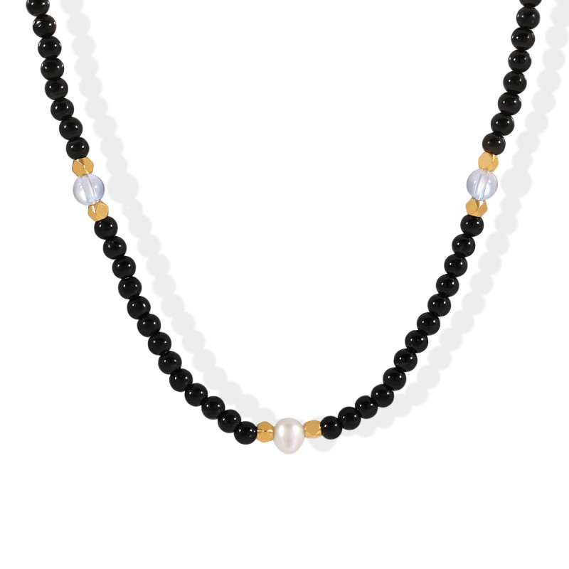 European and American Fashionable Personality Black Agate Moonlight Pearl Necklace for Women Freshwater Pearl Pendant Niche Design Jewelry