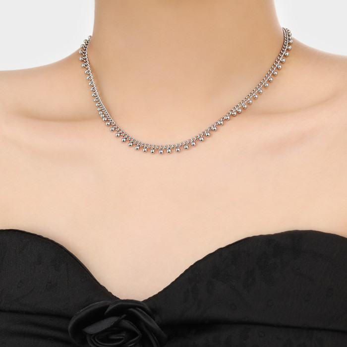 Hot-Selling Seasonal Simple Stainless Steel Round Bead Chain Necklace for Women Fashionable Personality Hot-Selling D...