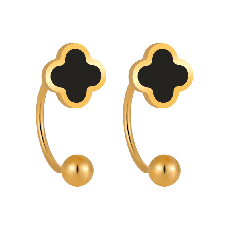 Fresh Sweet Simple Petite Four-leaf Clover Mini Screw Small Ear Bone Stud Female Titanium Steel Ear Jewelry Anti-lost Design