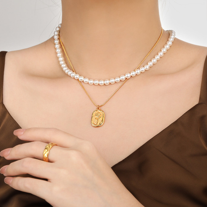 Korean Style Ins Simple Fashion New Rose Flower Necklace Personality Temperament Versatile Gold-Plated Titanium Steel Collarbone Chain
