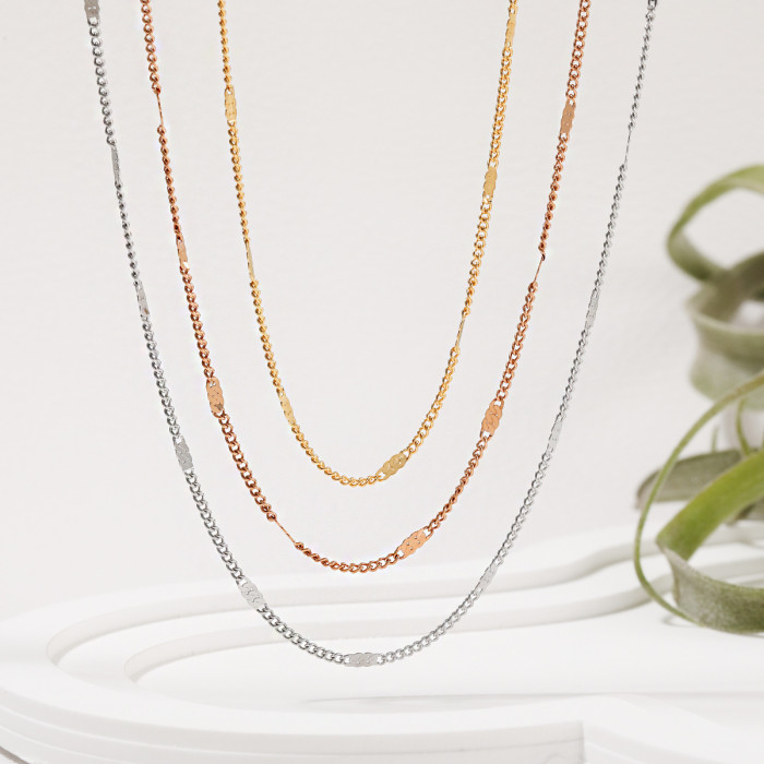 European and American INS Style Side Embossed Chain Necklace Fashionable Unique Niche Design Gold-Plated Titanium Steel Lobster Clasp Collarbone Chain