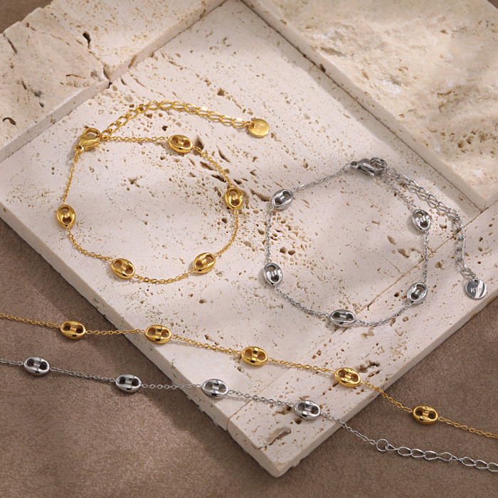 European and American INS Style Simple Color-Retaining O-Chain Pig Nose Chain Bracelet Titanium Steel PVD High-End Gold Jewelry