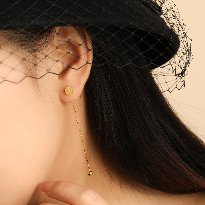 Korean Style Simple Matte Round Titanium Steel Ear Thread Fashionable Personality Versatile Anti-Lost Anti-Drop No Need to Remove While Sleeping Earrings