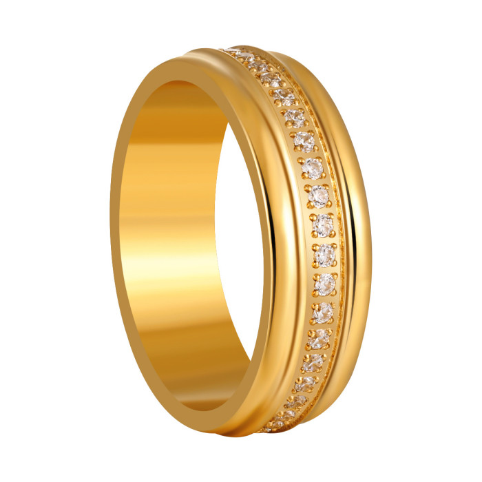 CNC Precision Crafted Circle Stone-Inlaid Ring INS Style Niche Stainless Steel 18K Gold Plated Fashion Trendy Ring