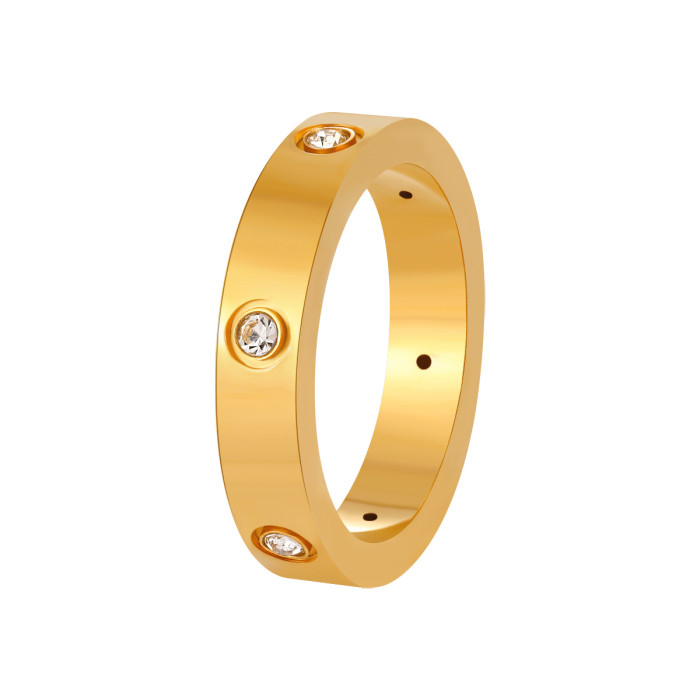 Korean Style Light Luxury Minimalist Six Diamond Ring Fashionable Personality Ins Niche High-end Feel Gold-plated Titanium Steel Index Finger Ring