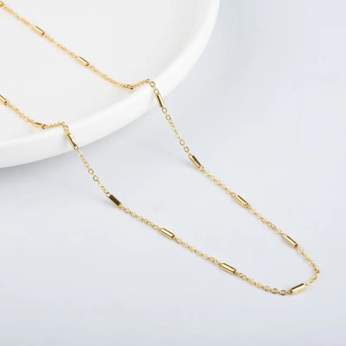 European and American INS Style Thin Flat Cross Bamboo Joint Tube Chain Necklace for Women Simple Versatile Titanium Steel Gold-Plated Clavicle Chain Plain Chain