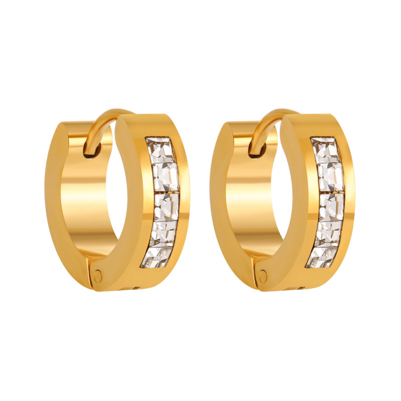 Korean Style INS New Light Luxury Niche Square Diamond Earrings for Women Fashionable Personality Versatile Gold-Plated Inlaid Diamond Titanium Steel Earrings