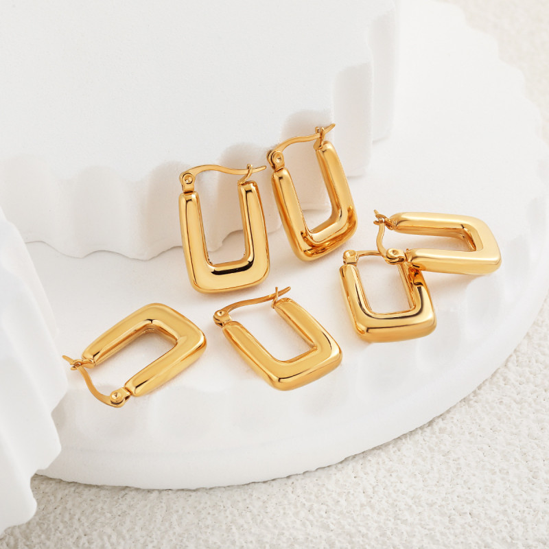 Cross-Border Hot Selling European and American High-End Stainless Steel Geometric Square Earrings for Women Fashion Trend Light Luxury Titanium Steel Non-Fading