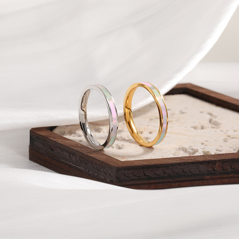 Korean Fashion New Light Luxury Natural White Mother-of-Pearl Ring for Women, Versatile Gold-Plated Titanium Steel Index Finger Ring