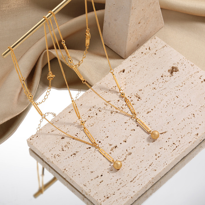 Korean Style New Niche Ins Matte Bead Wish-Coming-True Necklace for Women Fashionable Personality Gold-Plated Titanium Steel Collarbone Chain