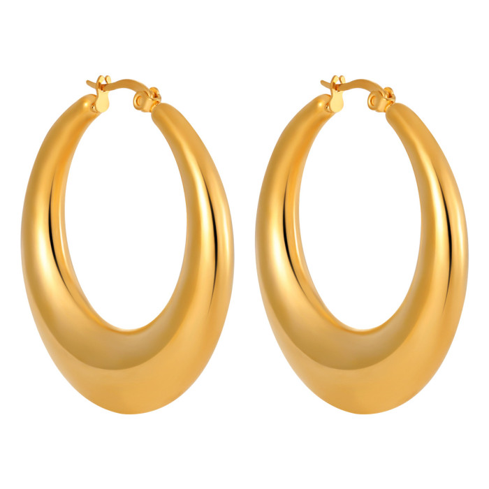 INS Niche Minimalist Round Hoop Earrings for Women High-End Design Light Luxury Gold Titanium Steel Earrings
