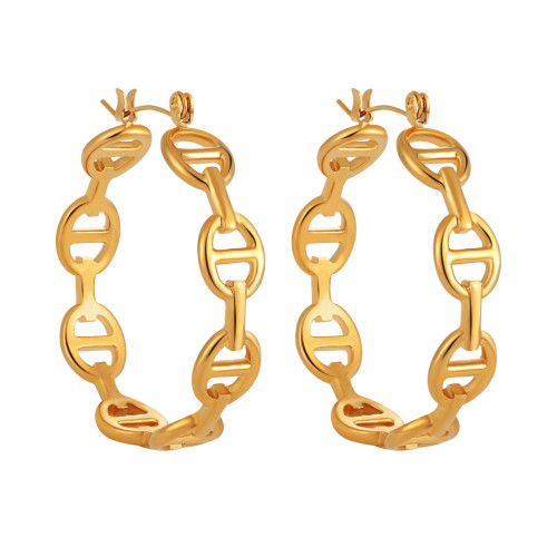 Korean Fashion New Titanium Steel Pig Nose Earrings Personality Versatile Simple Ins Niche High-end Gold-plated Earrings