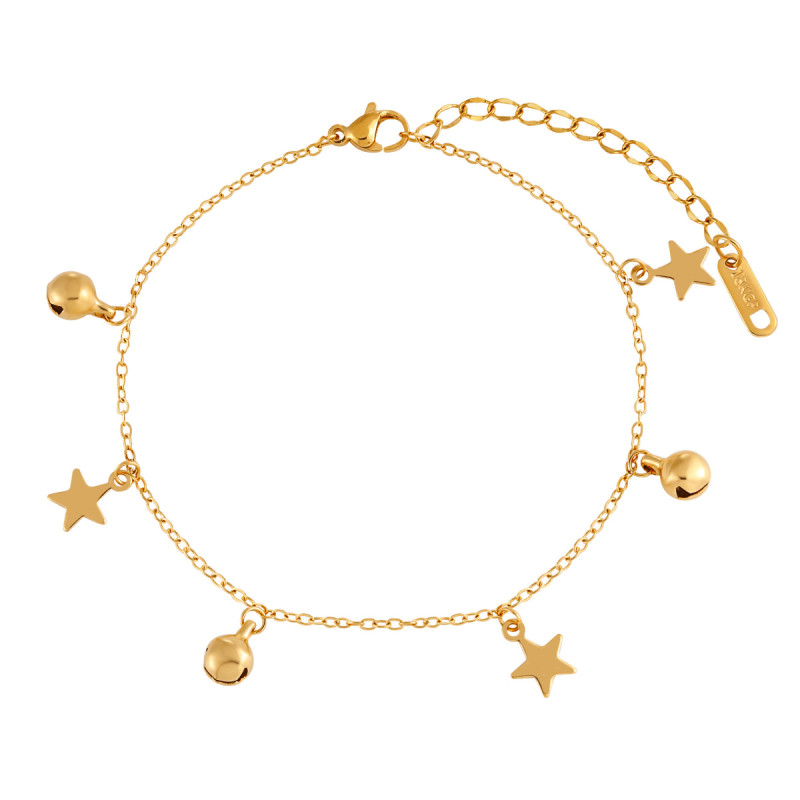 Korean Style Ins Niche Elegant Simple Stainless Steel Five-Pointed Star Bell Anklet Fashionable Personality Titanium Steel Foot Jewelry