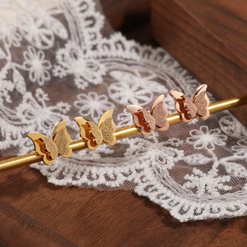 Korean Fashion New Niche Style Matte Butterfly Earrings for Women Ins Personality Sweet High-end Titanium Steel Earrings