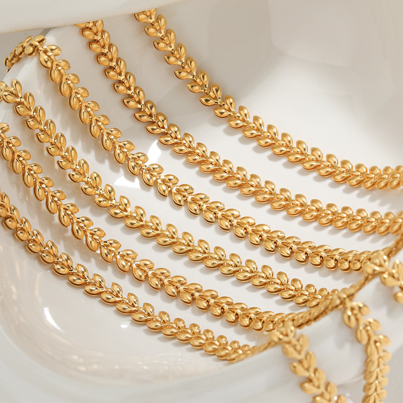 European and American Cross-Border Simple Wheat Ear Leaf Titanium Steel Necklace for Women Wheat Ear Bracelet 24k Gold Plated Jewelry Wholesale