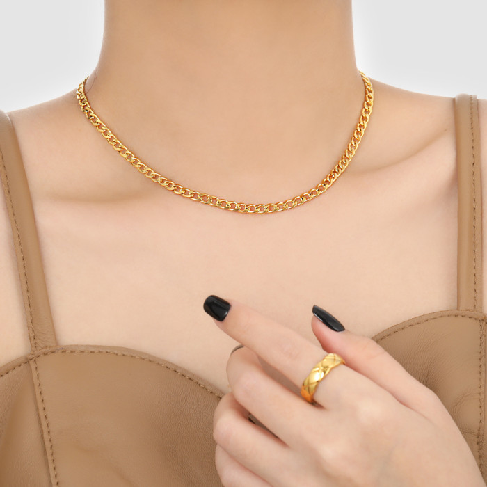 Fashion Personality Gold Plated Titanium Steel O-Chain Box Chain Side Chain Clip Bead Necklace Braided Twist Chain Co...