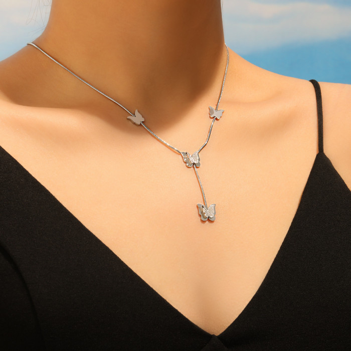 European and American INS Style Versatile Three-Dimensional Butterfly Necklace for Women Titanium Steel Fashionable Gold High-End Snake Bone Chain
