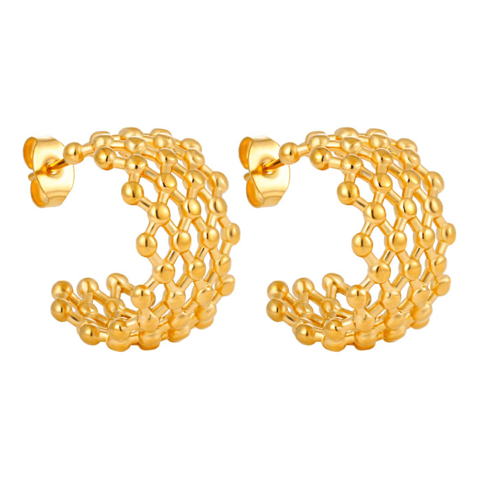New Korean Style Ins Personality Niche Design Mesh C-shaped Earrings for Women Fashion Versatile High-end Titanium Steel Earrings