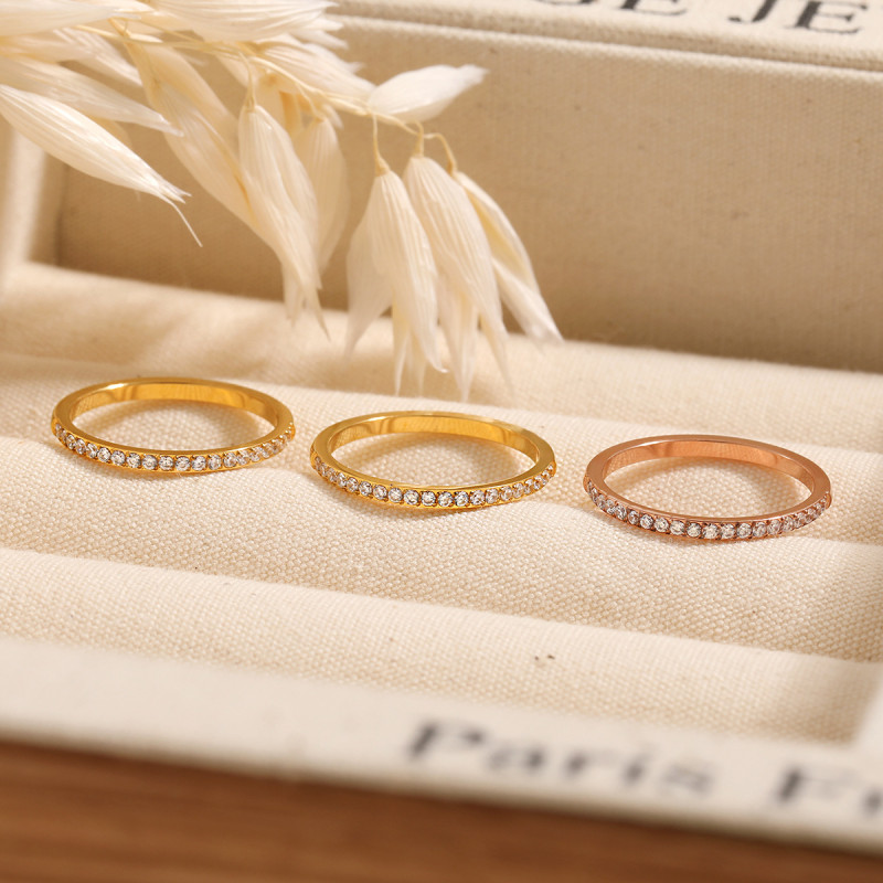 Korean Style Light Luxury Half Circle CNC Inlaid Stone Fashion Ring Niche Personality Simple Versatile High-end Titanium Steel Ring