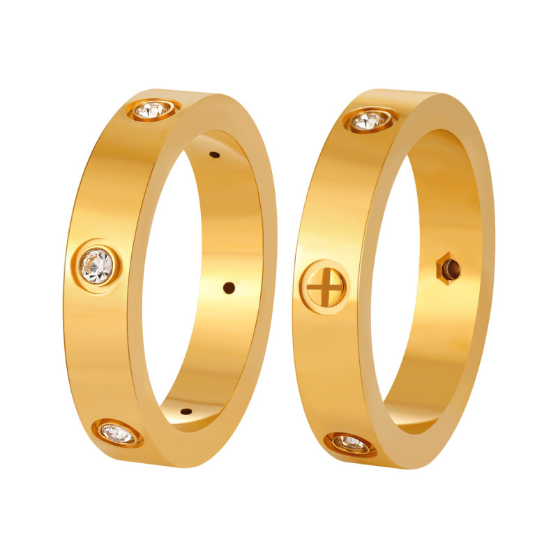 Korean Style Light Luxury Minimalist Six Diamond Ring Fashionable Personality Ins Niche High-end Feel Gold-plated Titanium Steel Index Finger Ring